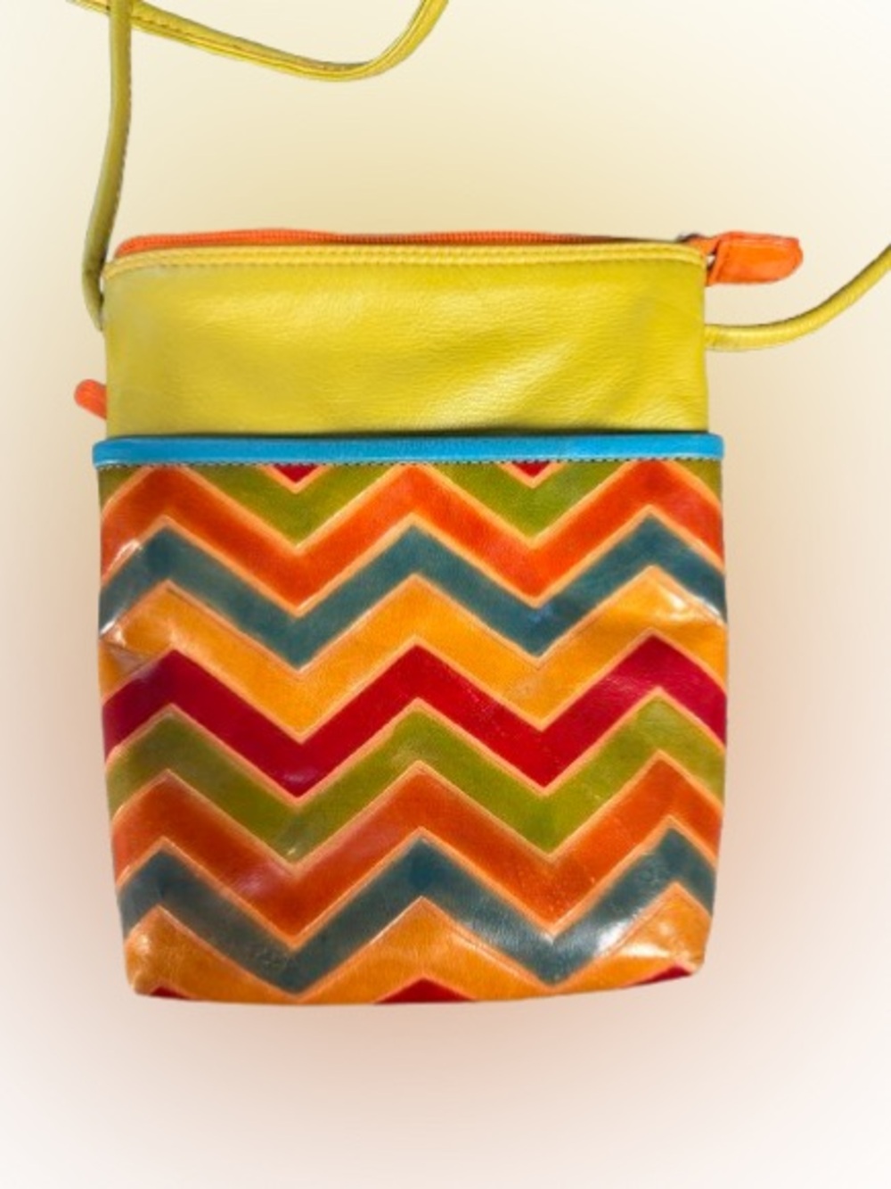 ili New York Genuine Leather Chevron Mini Crossbody Bag Colorful Boho